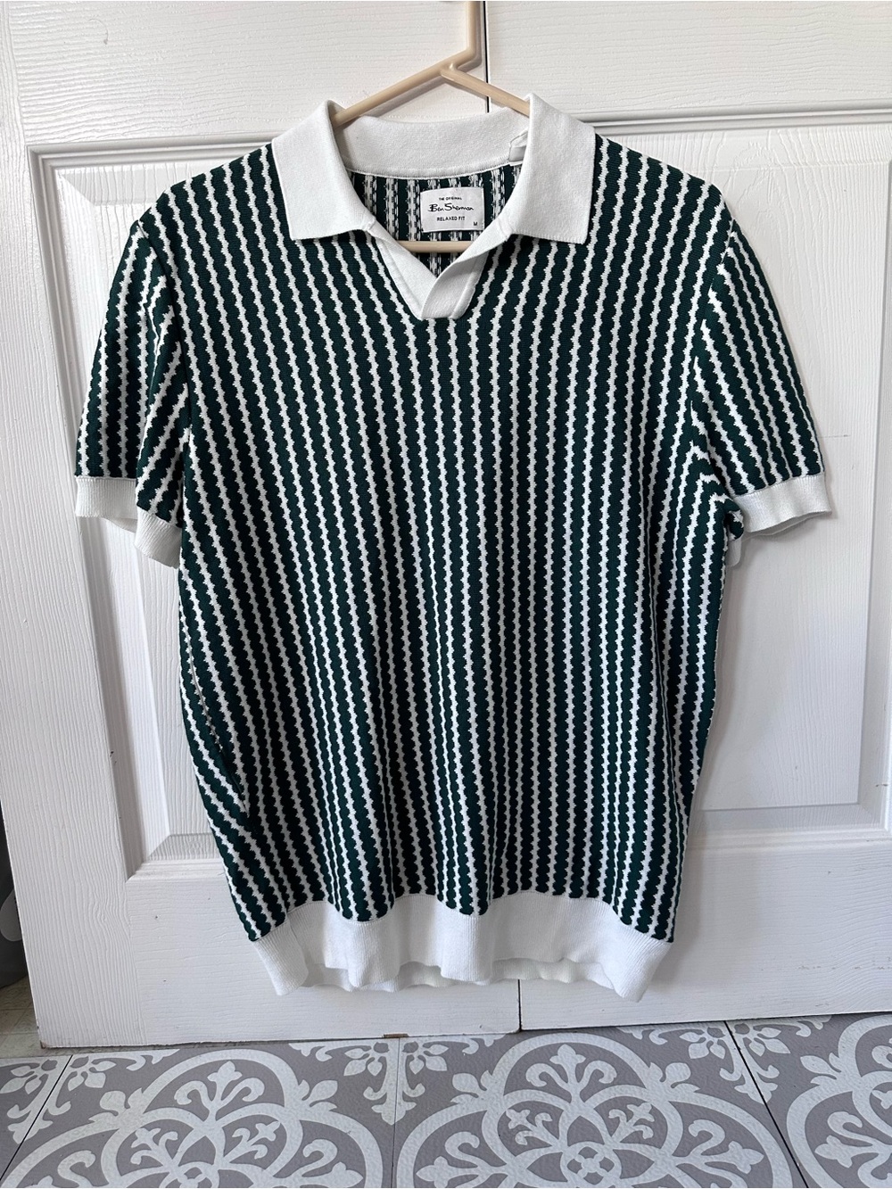 Ben Sherman Dark Green & White Wave-Pattern Polo